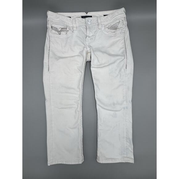 Vigoss Denim - Women's‎ VIGOSS The Chelsea Capri Denim White Size 30x21 Embroidered Pockets
